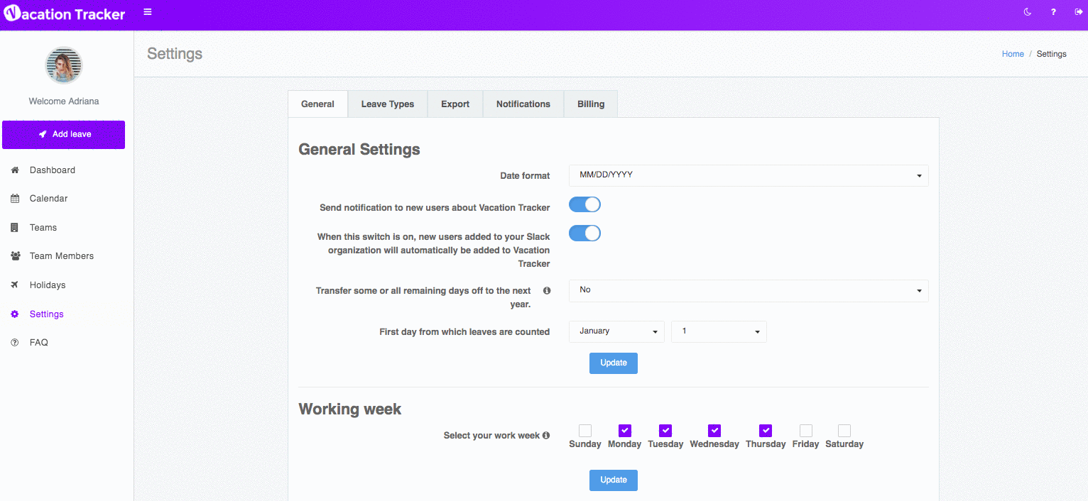 Customizing Your Team’s Workweek On Vacation Tracker