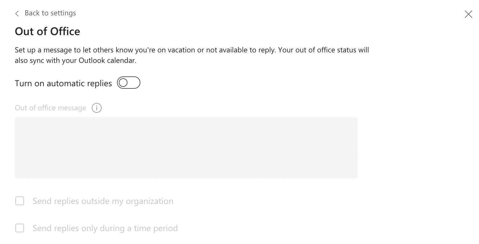 ooo message in microsoft teams