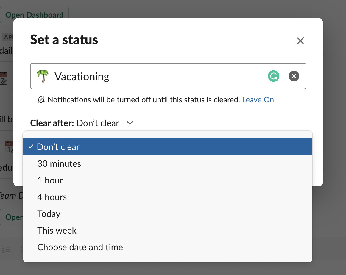  Slack Out of Office Status