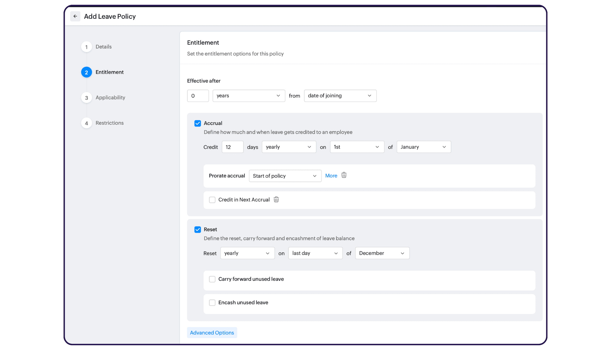 Zoho People leave request screen and approval workflow