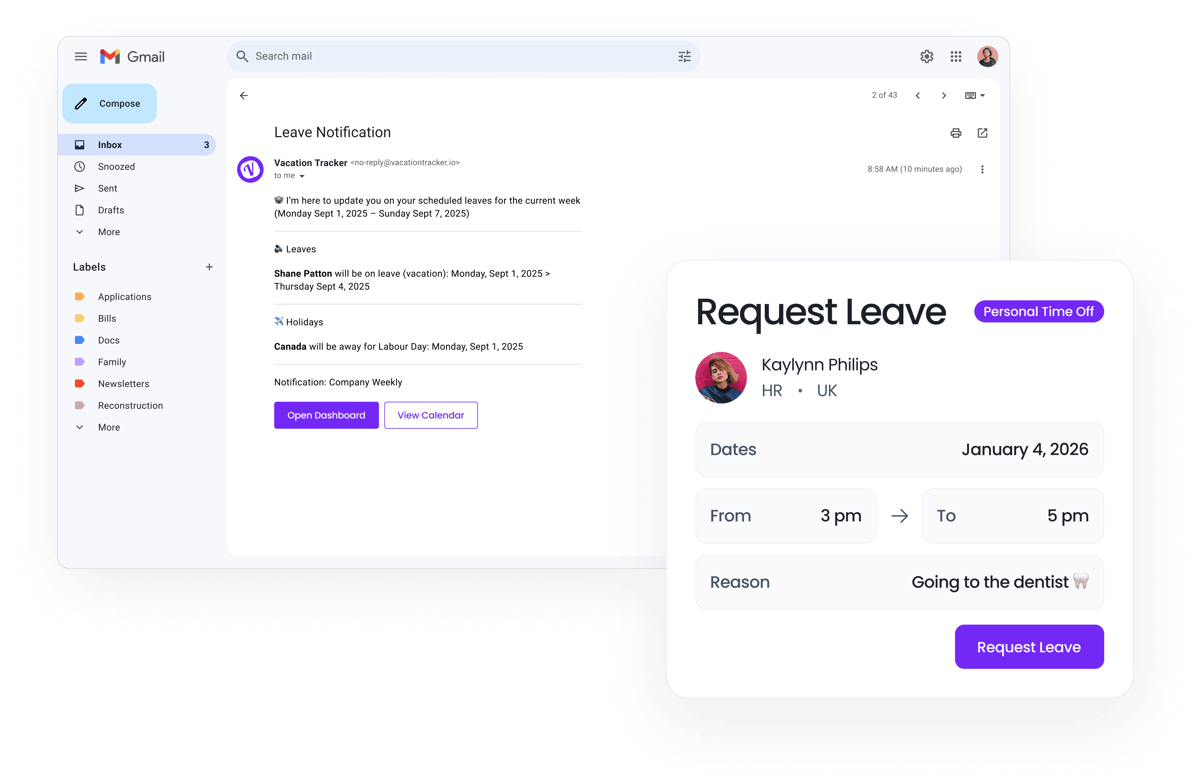 Manage time off without leaving Google Workspace