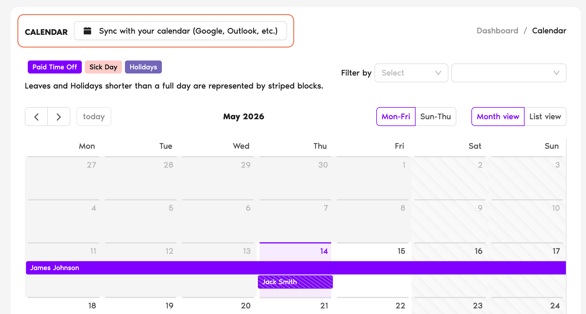 Calendar page with the 