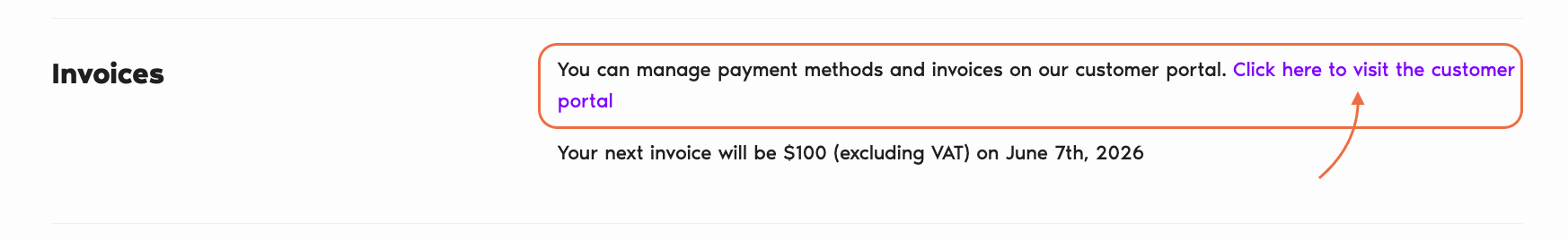 Billing page Invoices section showing the 