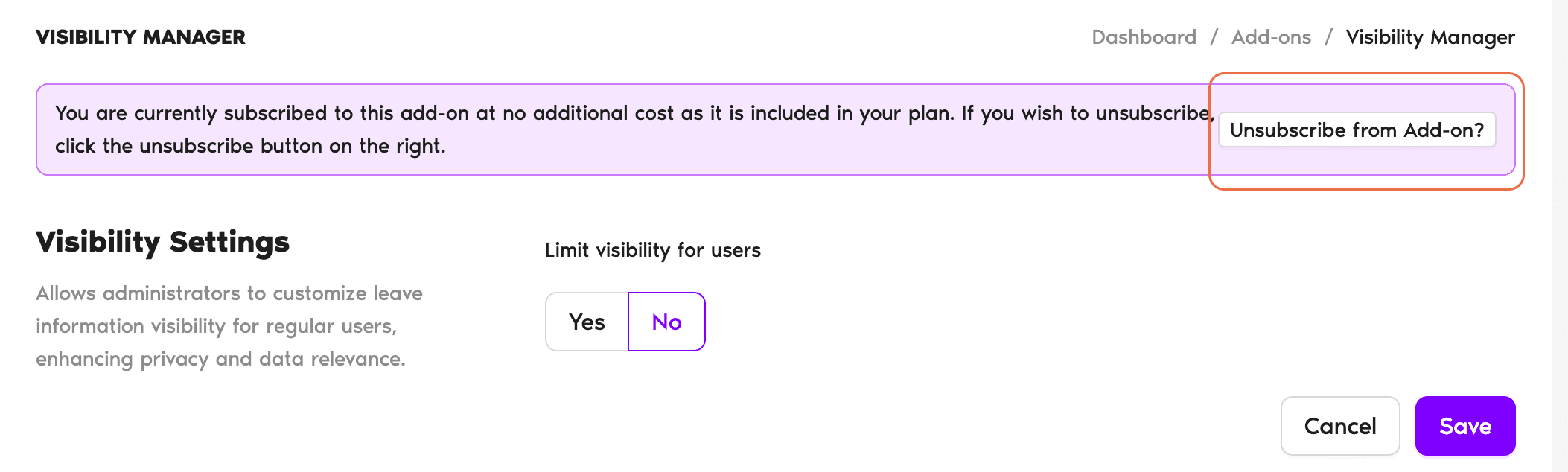 Add-on detail page with the 
