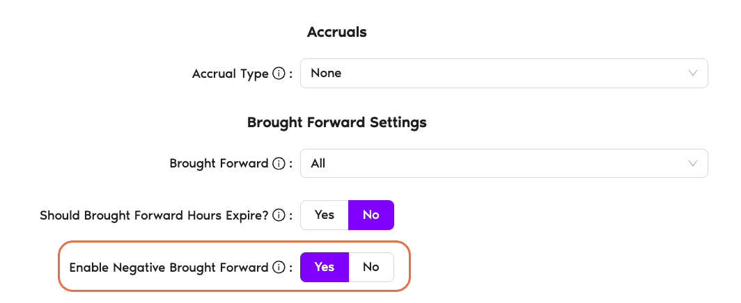 Brought Forward Settings with 