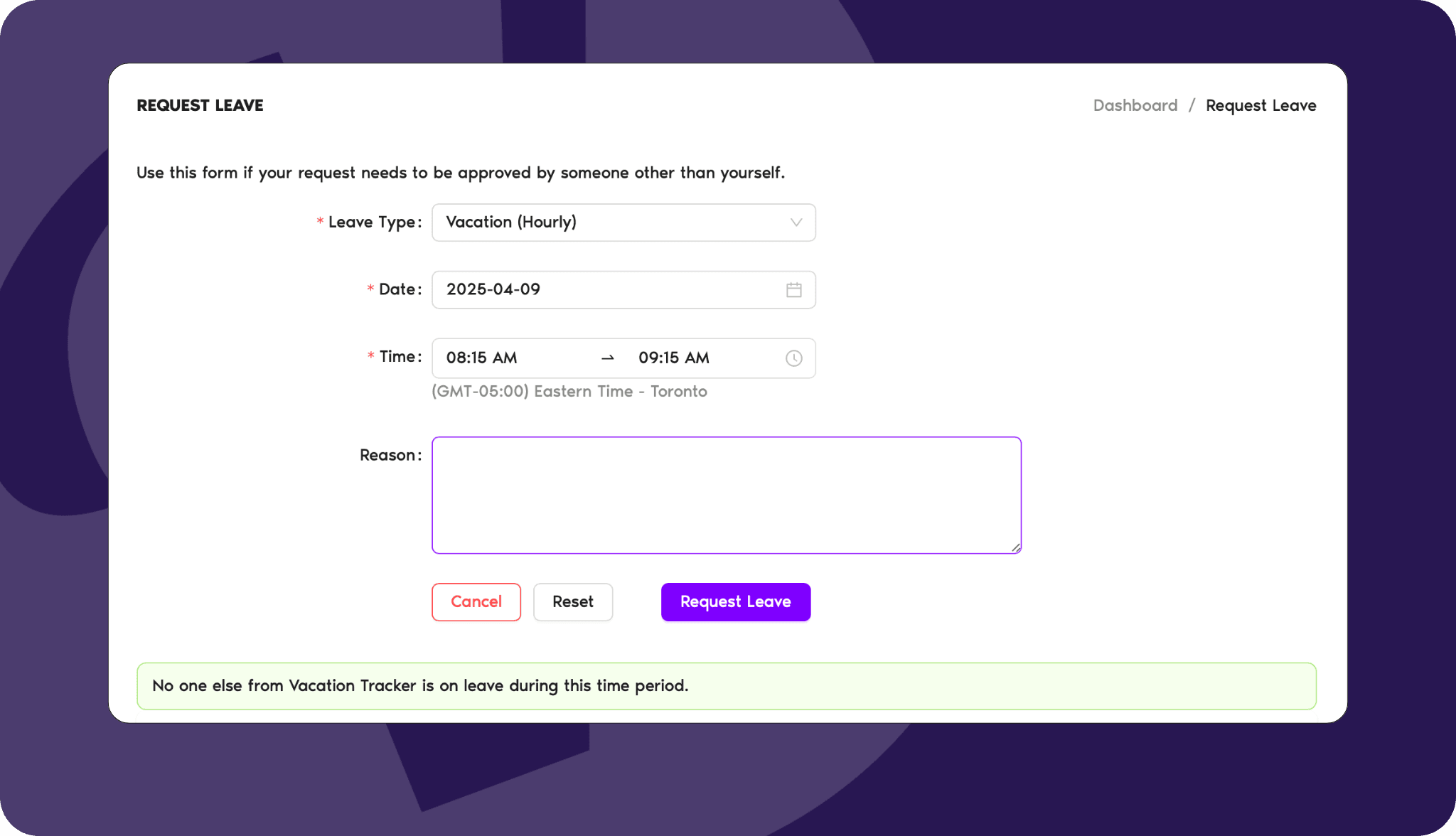 Request leave in 15 minute increments
