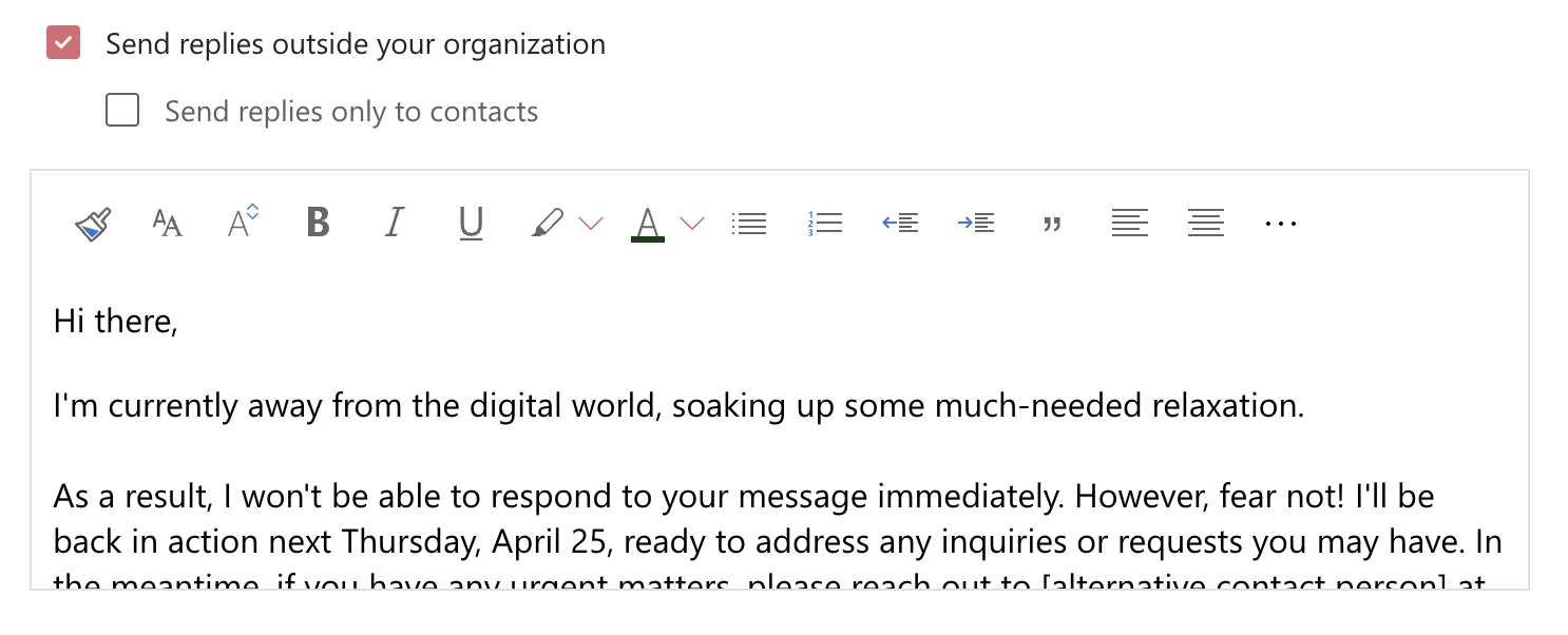 Out of Office in Outlook Calendar