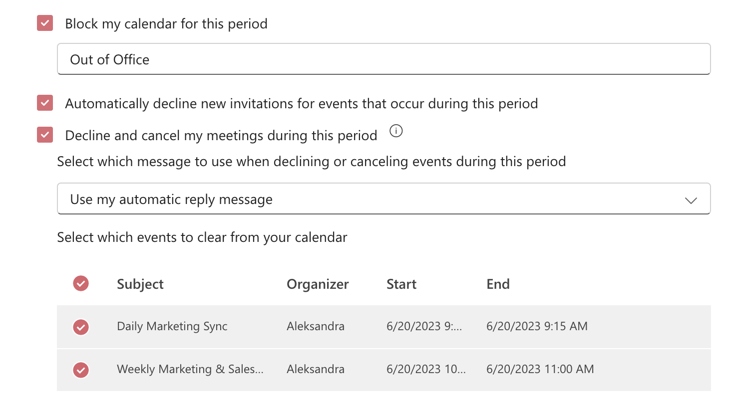 Out of Office in Outlook Calendar