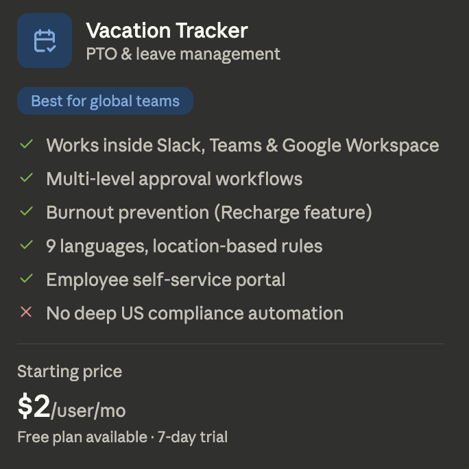 Vacation tracker details
